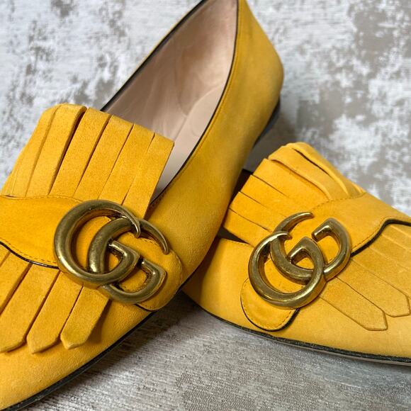 Gucci Marmont Fringe Suede Ballet Flat in Yellow - Picture 6 of 12